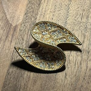 Vintage Dior Style Gold Plated Pave Abstract Wave Brooch